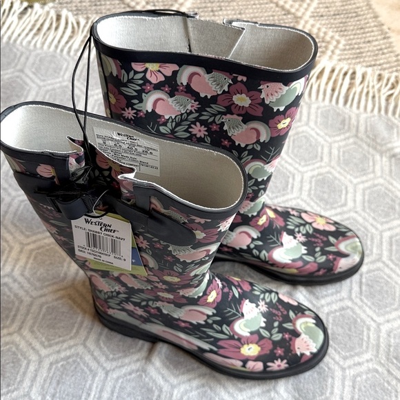 NWT Western Chief Women's Garden Play Tall Rain Boot Chicken/Floral pattern Sz:9 - Picture 10 of 12